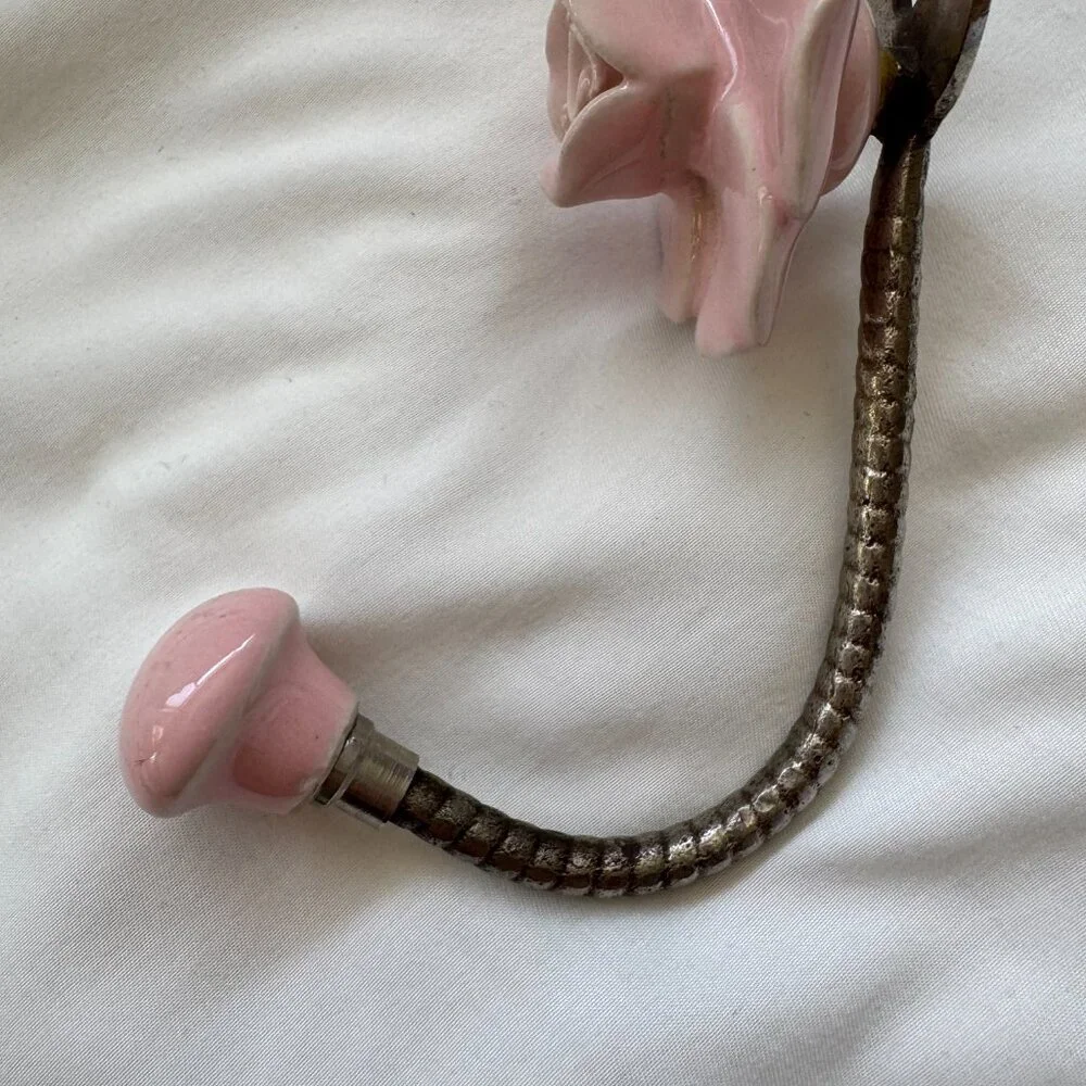 EUC, Anthropologie Floral Ceramic Wall Hook, Light Dusty Pink / Silver, One Size